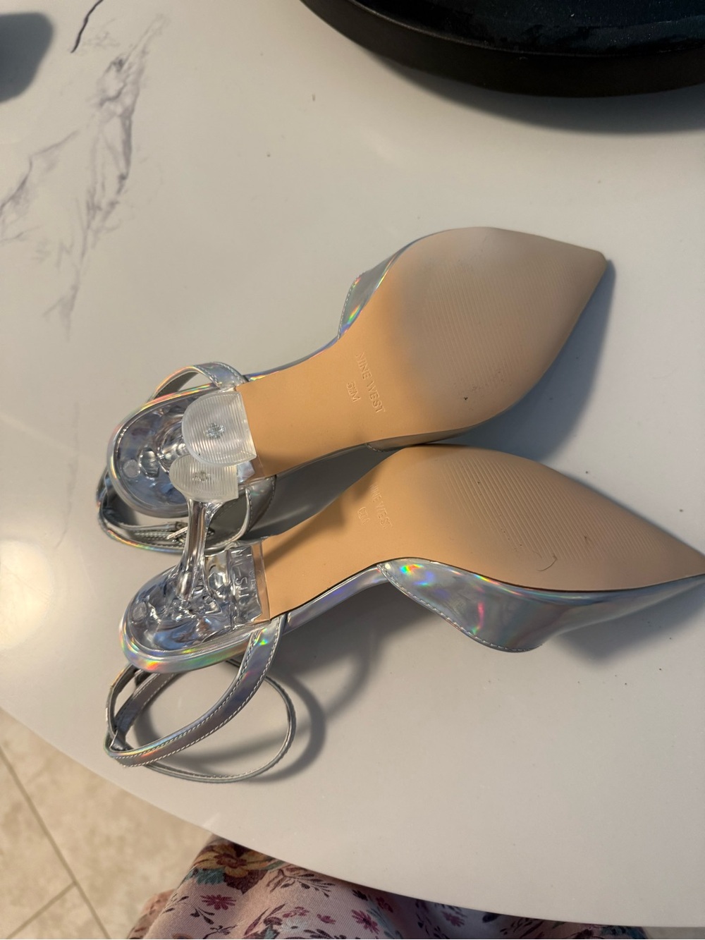 Nine West Iridescent Silver Pointed-Toe Slingback Heels - Picture 6 of 6